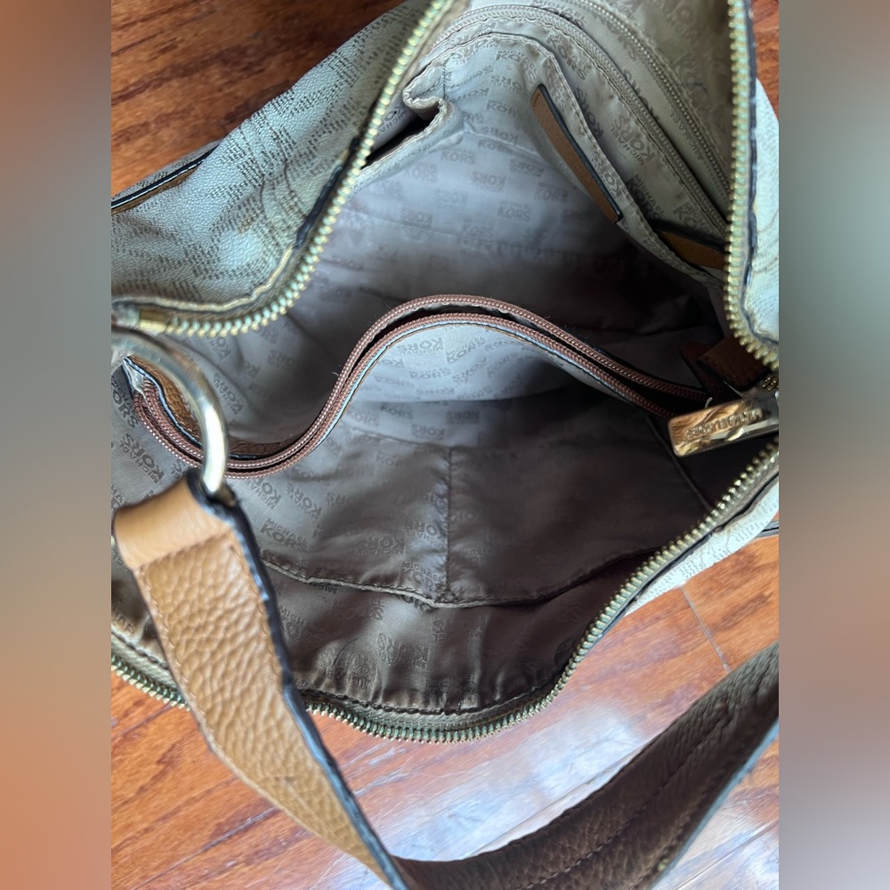 Michael Kors Beige and Brown MK Monogram Shoulder Bag - Picture 3 of 3